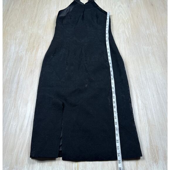 Karen Millen Black Jacquard Halter Neck Satin Trim Cocktail Party Midi Dress 8 - Picture 6 of 14